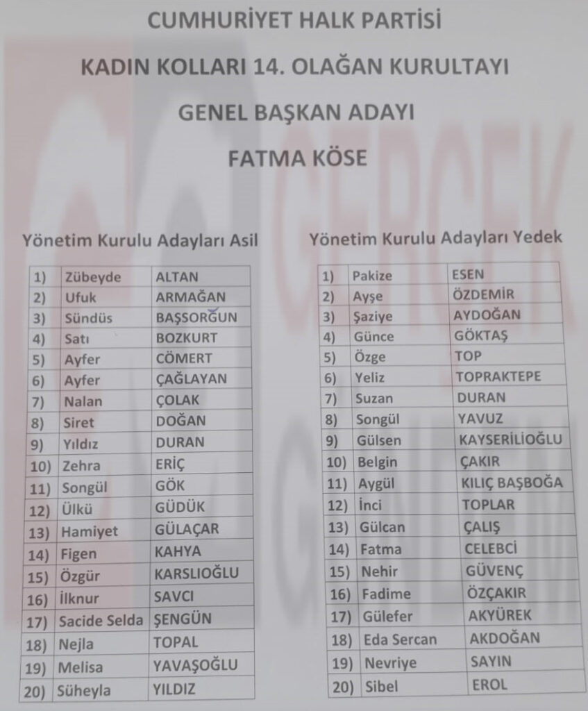 Fatma Köse chp kadın kolları liste